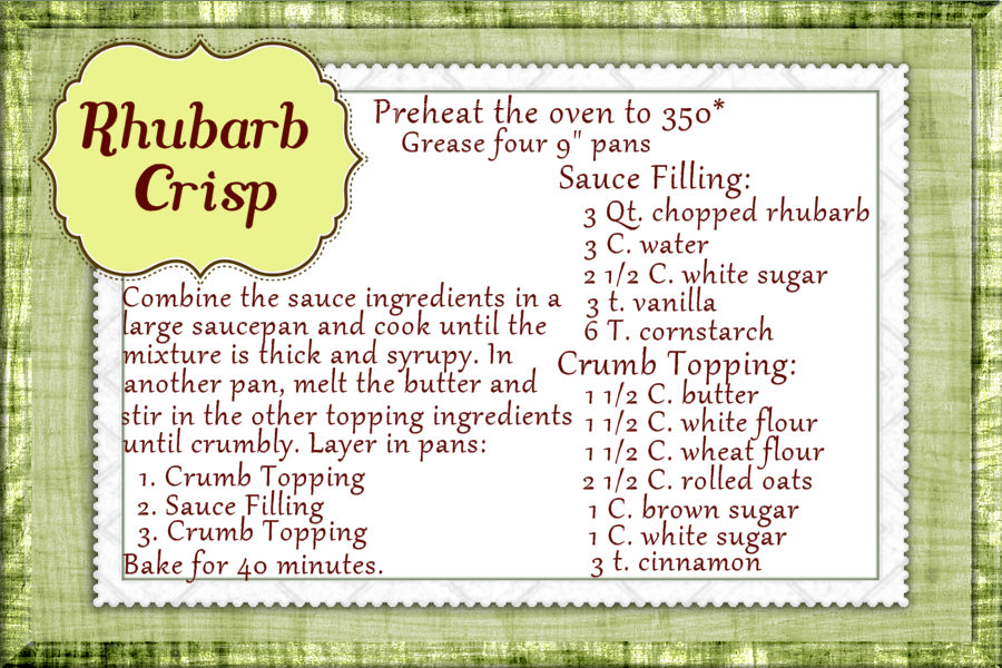 Rhubarb Crisp Recipe ~ Cathe Swanson